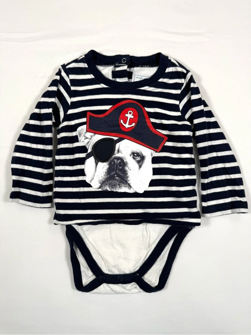THE CHILDRENS PLACE Boys Pirate Bulldog Bodysuit 9-12M Nautical Coastal Retro